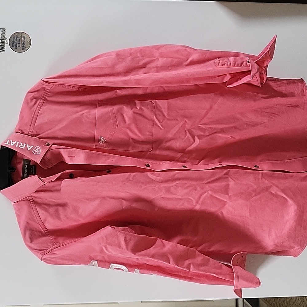 Mens long sleeve twill salmon Ariat button up shirt